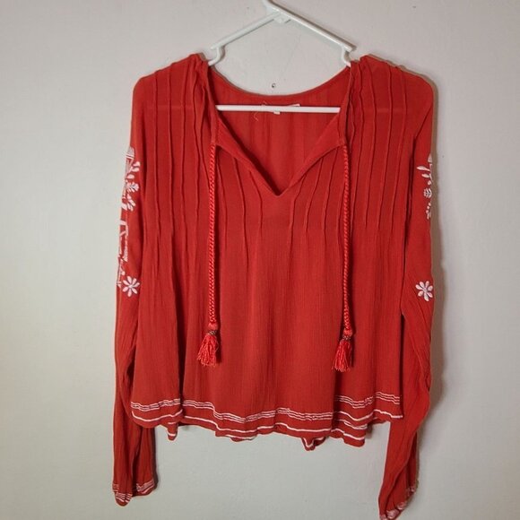Tularosa Embroidered Rose Top Long Sleeve Persimmon Orange Size Small Bohemian - Picture 6 of 12